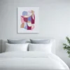 ClassicPlainz Ice Cream Truck Abstract art Canvas placed above a white bed, behind a white-grey background in a bedroom.