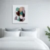 ClassicPlainz Muted Greenscape Abstract art Canvas placed above a white bed, behind a white-grey background in a bedroom.